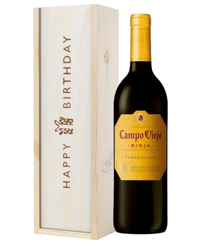 Rioja Tempranillo Red Wine Birthday Gift In Wooden Box