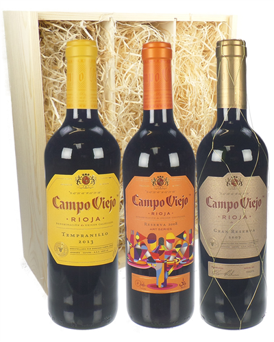 Rioja Trio Three Bottle Wine Gift in Wooden Box