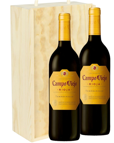 Rioja Two Bottle Wine Gift in Wooden Box