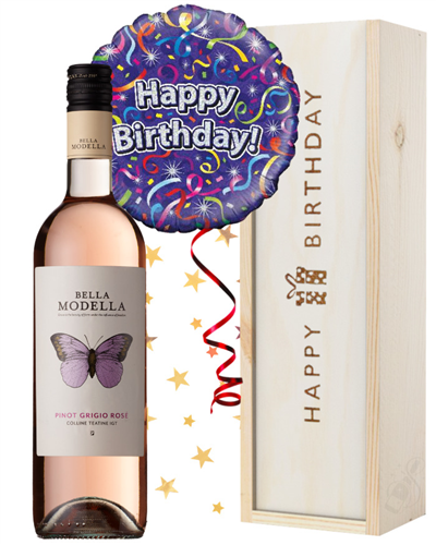 Rosé Wine and Balloon Birthday Gift