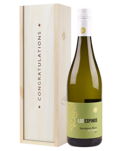 Sauvignon Blanc Chilean White Wine Congratulations Gift In Wooden Box