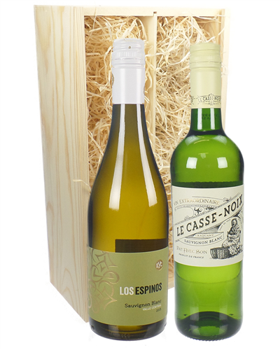 Sauvignon Blanc Two Bottle Wine Gift in Wooden Box