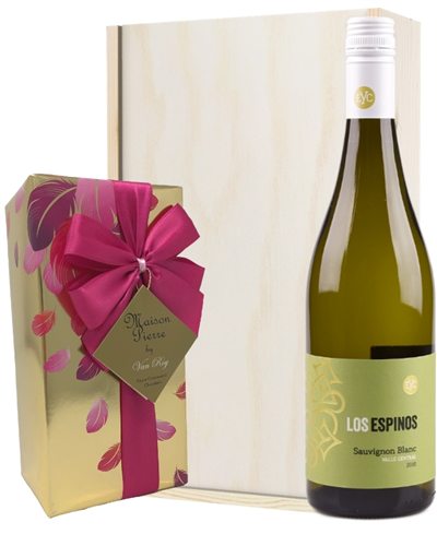 Sauvignon Blanc Wine and Chocolates Gift Set in Wooden Box