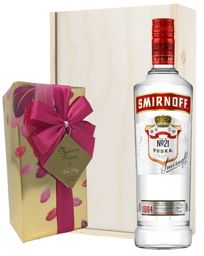 Smirnoff Red Label Vodka and Chocolates Gift Set in Wooden Box