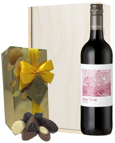 South African Red Wine and Chocolates Gift Set in Wooden Box