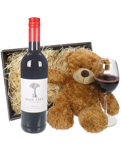 South African Shiraz Red Wine and Teddy Bear Gift Basket