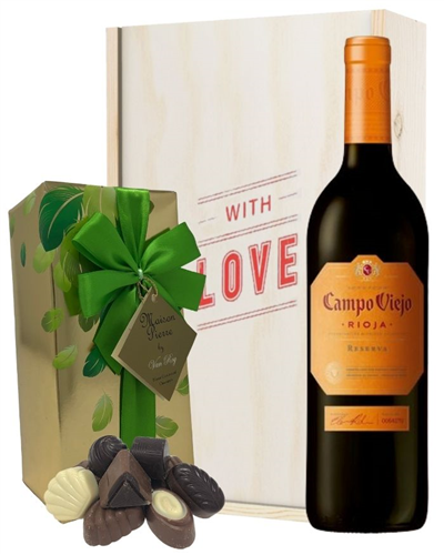 Spanish Rioja Reserva Red Wine Valentines Wine and Chocolate Gift Box