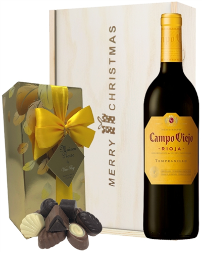Spanish Rioja Tempranillo Red Wine Christmas Wine and Chocolate Gift Box