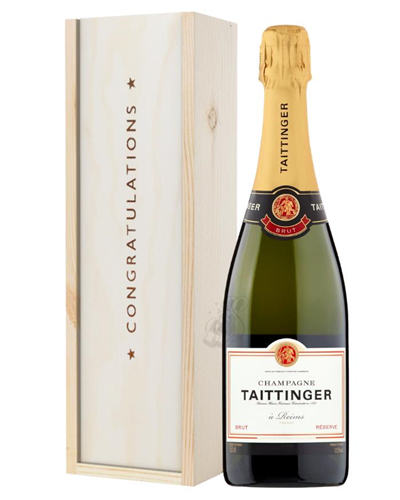 Taittinger Brut Champagne Congratulations Gift In Wooden Box