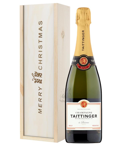 Taittinger Brut Champagne Single Bottle Christmas Gift In Wooden Box