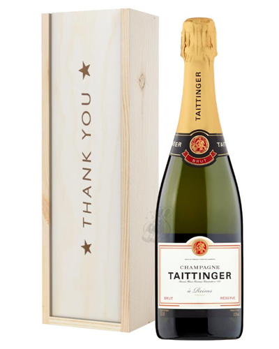 Taittinger Brut Champagne Thank You Gift In Wooden Box