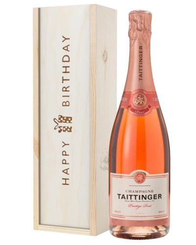 Taittinger Rose Champagne Birthday Gift In Wooden Box