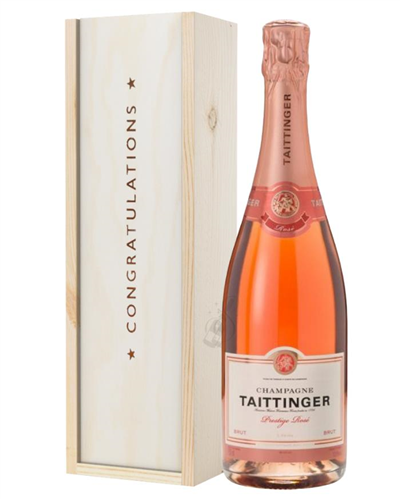 Taittinger Rose Champagne Congratulations Gift In Wooden Box