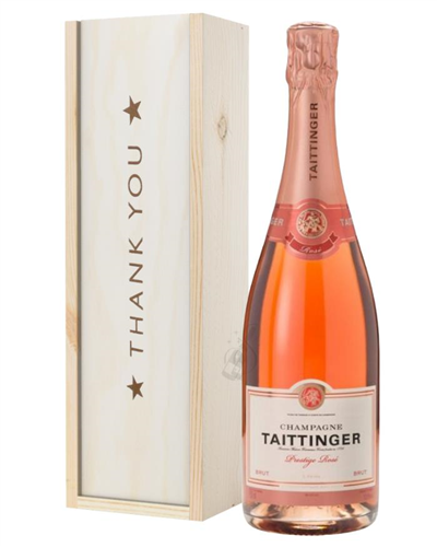 Taittinger Rose Champagne Thank You Gift In Wooden Box