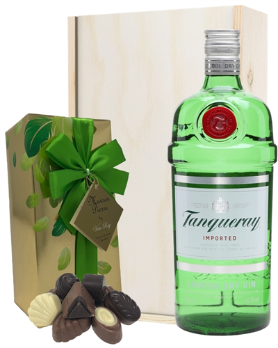 Tanqueray Gin And Chocolates Gift Set in Wooden Box