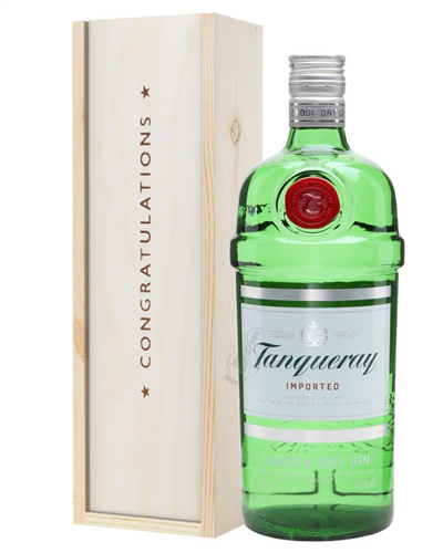 Tanqueray London Dry Gin Congratulations Gift In Wooden Box