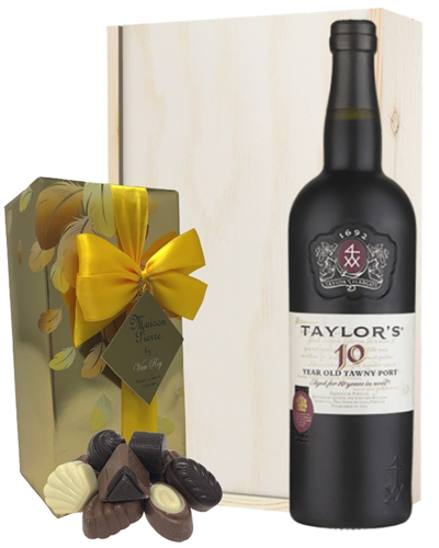 Taylors 10 Year Old Port and Chocolates Gift Set in Wooden Box