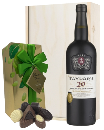 Taylors 20 Year Old Port and Chocolates Gift Set in Wooden Box