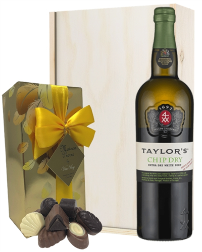 Taylors Chip Dry Port and Chocolates Gift Set in Wooden Box