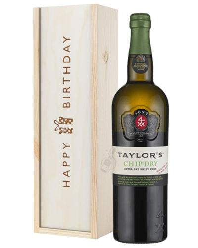 Taylors Chip Dry White Port Birthday Gift In Wooden Box