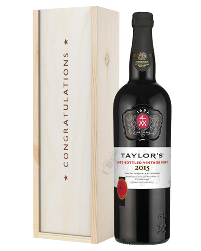 Taylors Late Bottled Vintage Port Congratulations Gift In Wooden Box