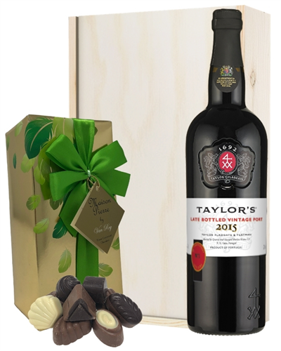 Taylors LBV Port and Chocolates Gift Set in Wooden Box