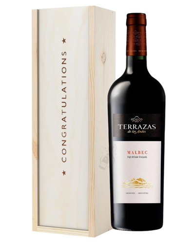Terrazas Reserva Malbec Red Wine Congratulations Gift In Wooden Box