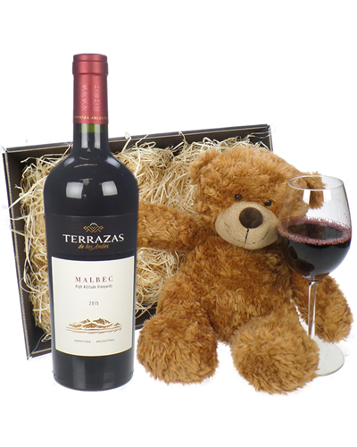 Terrazas Reserva Malbec Wine and Teddy Bear Gift Basket