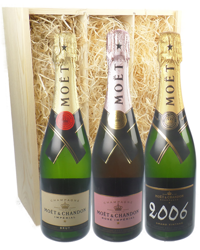 The Moet Collection Three Bottle Champagne Gift in Wooden Box