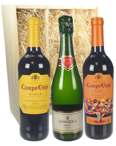 The Spanish Collection Three Bottle Wine Gift in Wooden Box