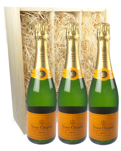 Veuve Clicquot Three Bottle Champagne Gift in Wooden Box