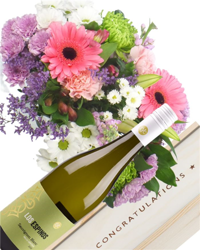 White Wine And Flowers Congratulations Gift