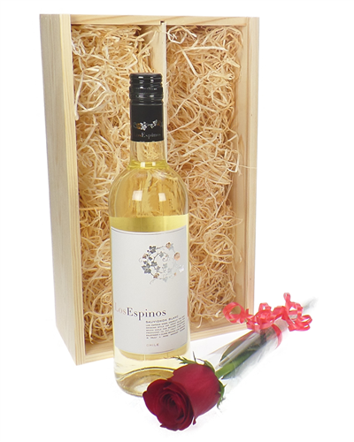 White Wine And Red Rose Valentines Gift